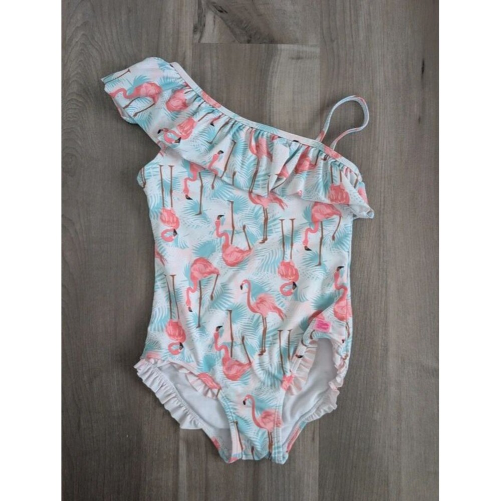 Rufflebutts Flamingo Print One Piece Swimsuit, 7Y (U2)